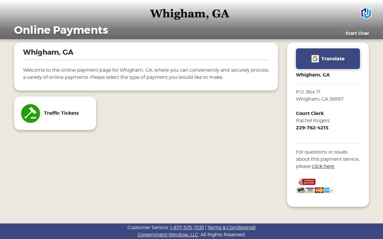 Grady County traffic warrant payment entry for Whigham