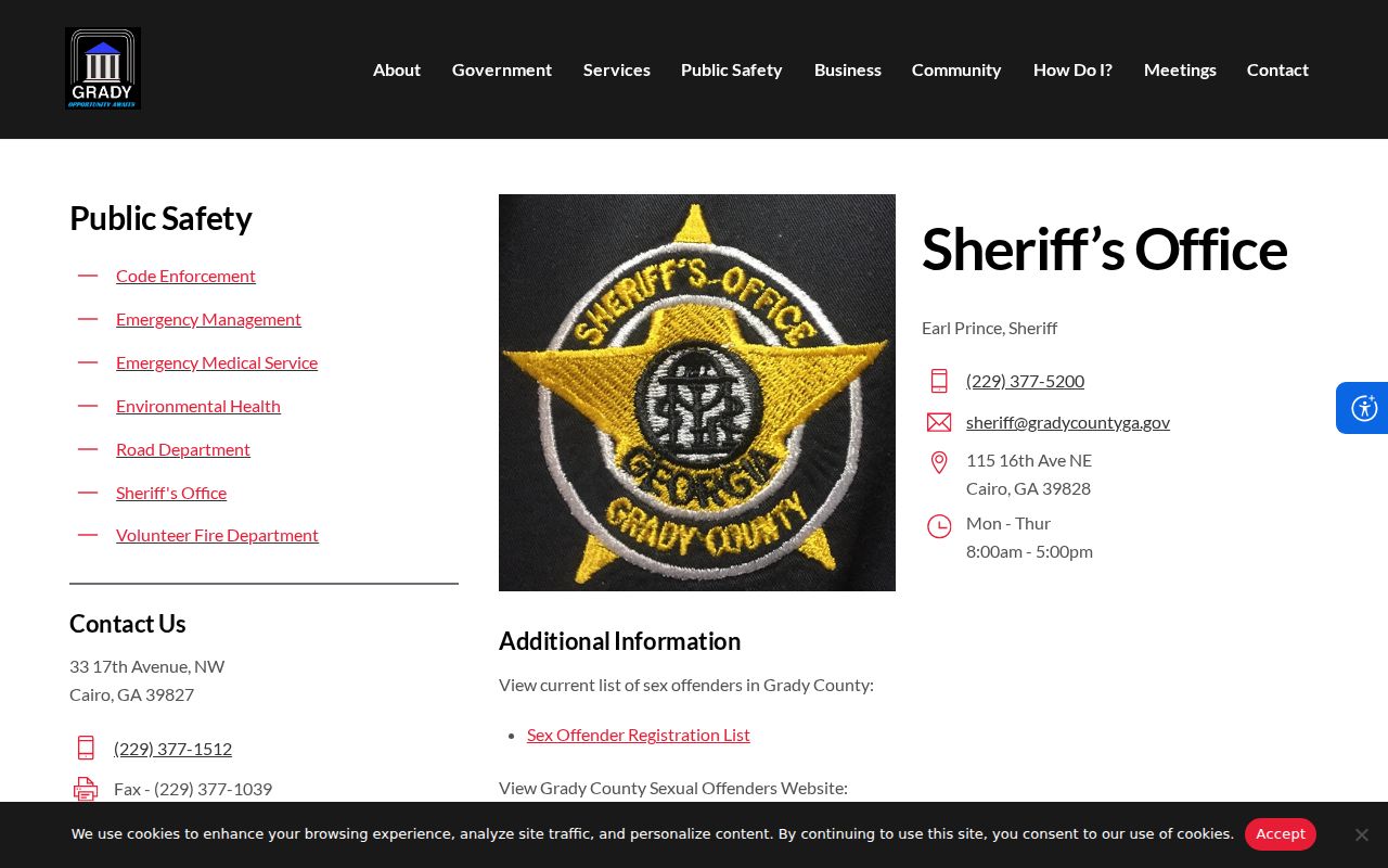 Official Grady County Sheriff’s Office contact page for warrant questions